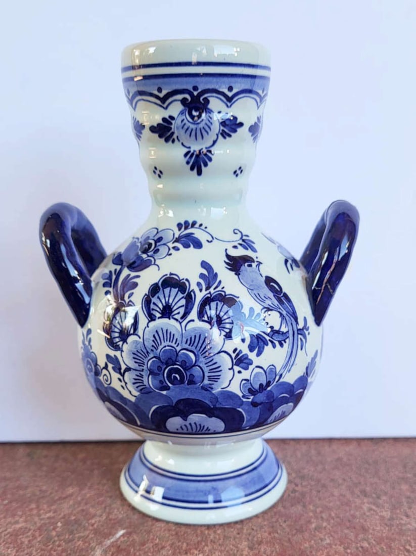 vintage Holland Delft pottery double handle vase (1 of 8)
