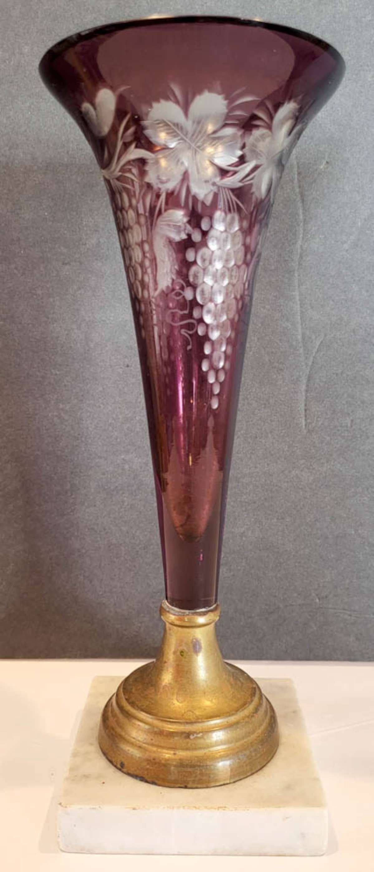Victorian cut glass trumpet vase on marble (1 of 9)