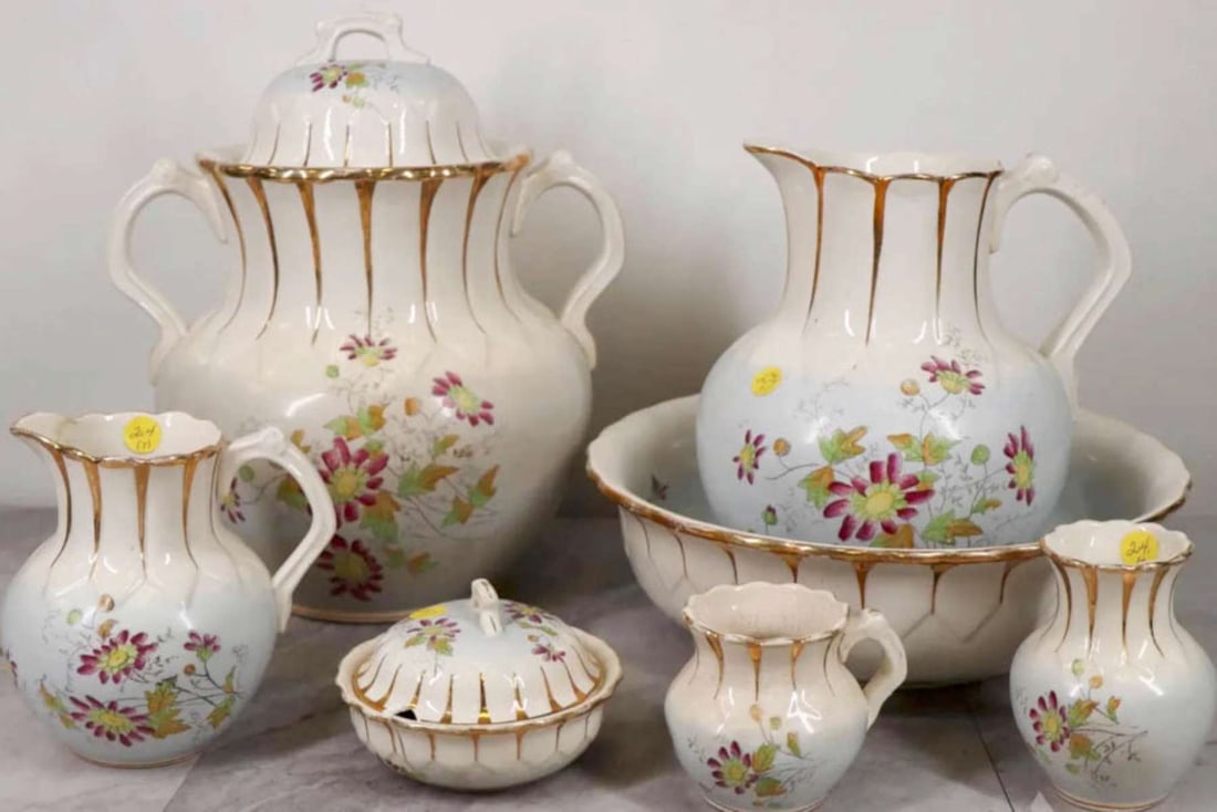 large set antique porcelain chamber dresser pieces (1 of 6)