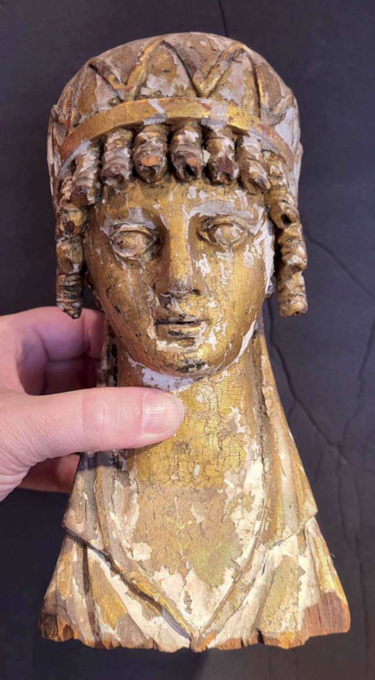 antique carved wooden figural head (1 of 8)