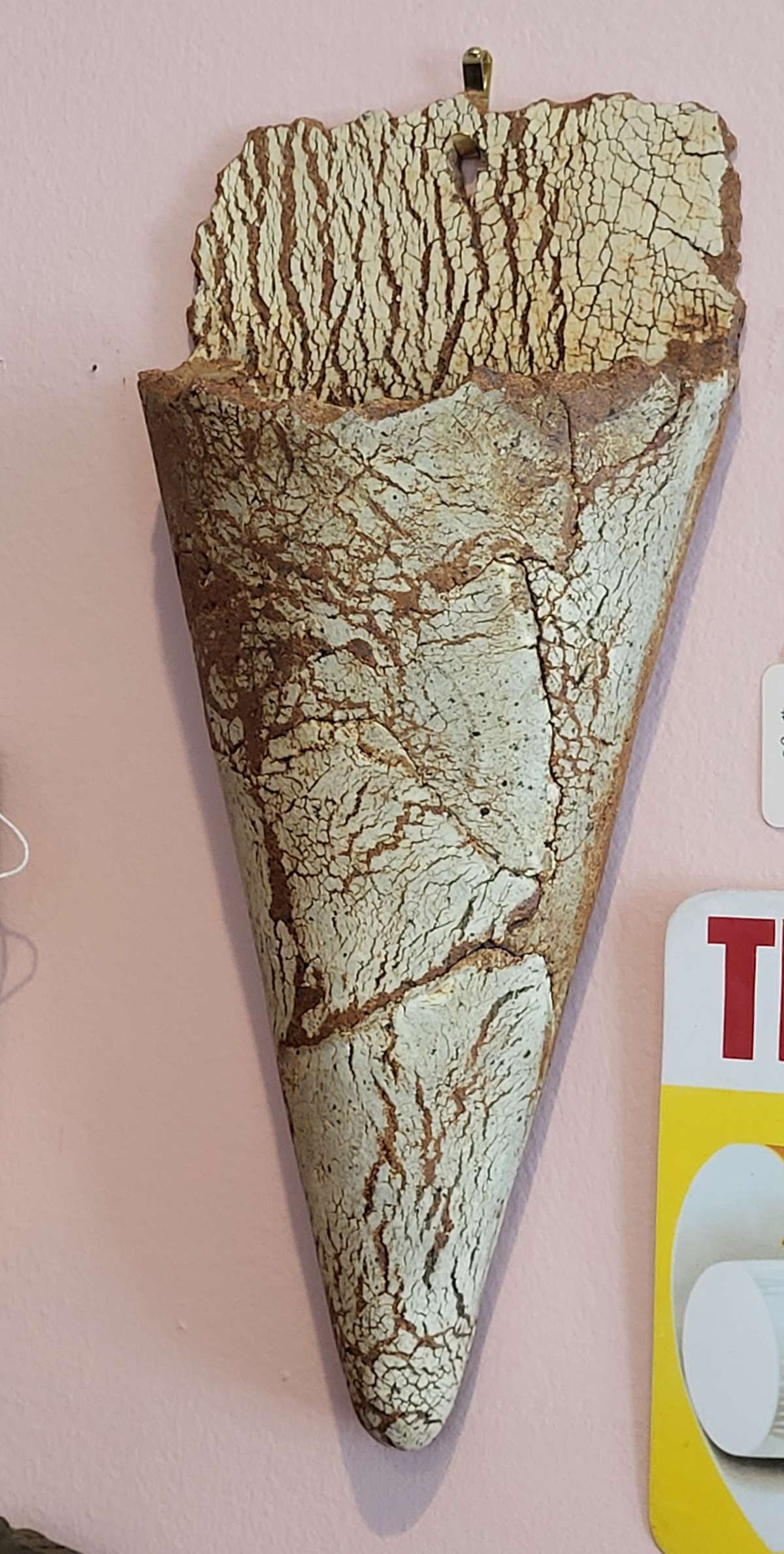 vintage English clay wall pocket vase: vintage clay vase with brown and cream colors to make it look like tree bark, wall hung vase and back with artist's mark as shown G.W.C. Pen-y-Bryn Ceramics Hand Made in Wales