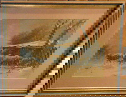 large antique Thomas Bigelow Craig bucolic country painting: beautifully framed and matted large piece signed lower right as show Thos. B. Craig ANA and blindstamped &quot;copyright&quot; in the center and behind glass........not 100 percent sure if this is a p