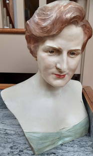 vintage sculptor signed Art Deco female bust: sculpture as shown&comma; artist signed Joseph Kratina (Czech&comma; American 1872 - 1953) mannequin bust&comma; painted over metal (heavy&comma; possibly Spelter) dated 1920 Art Deco period lady or w