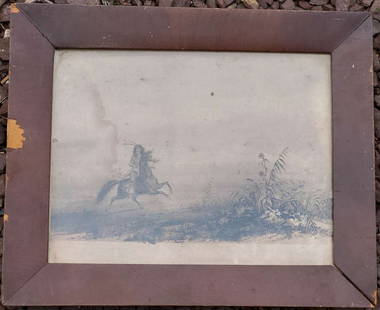 antique framed Native American lithograph: framed antique engraving or book plate depicting a Native American Indian man on horseback with barely legible text below: Plain Between San Joaquin and Kings RiversInfo from online search: &quot;The