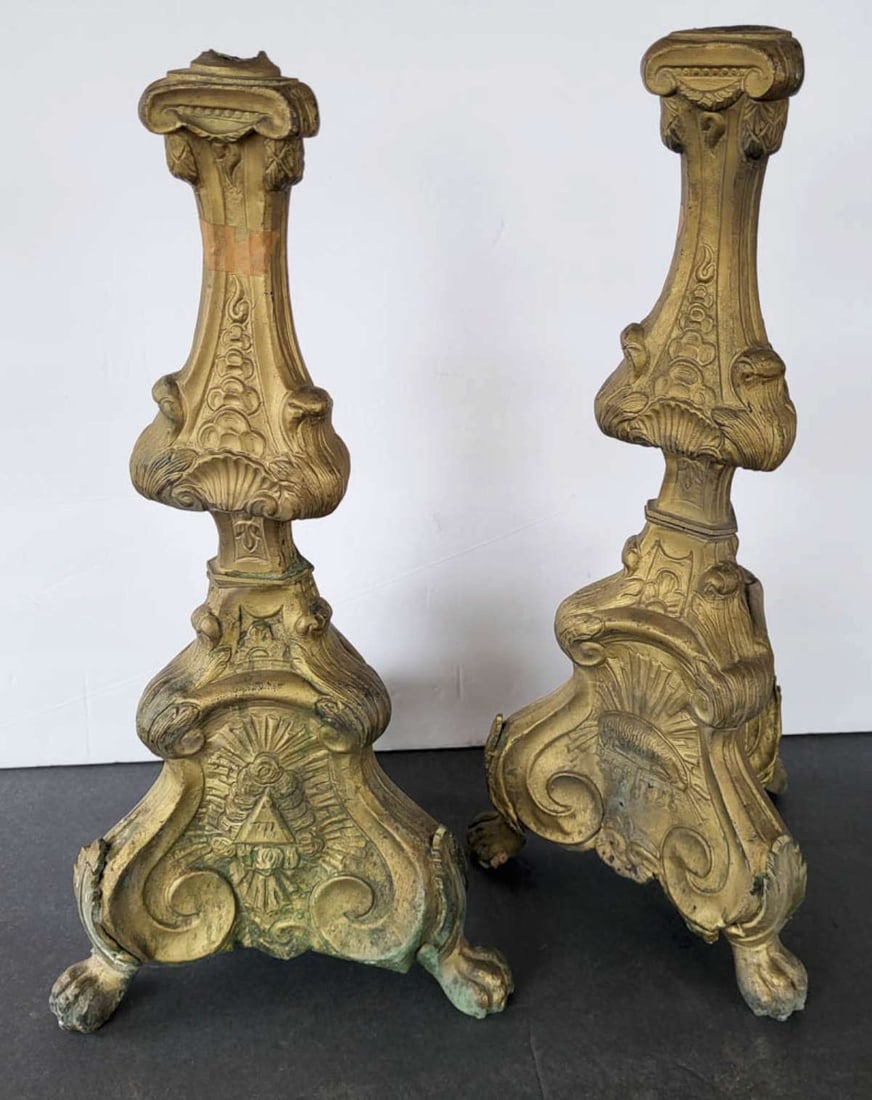 antique PAIR religious candlestand bases (1 of 13)