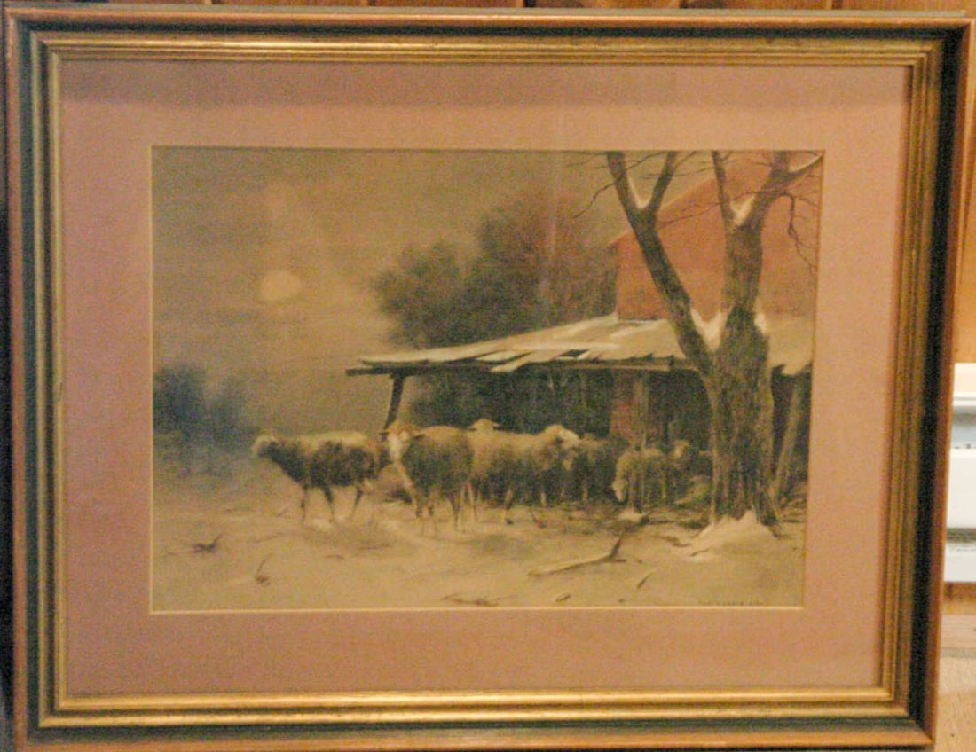 large antique Thomas Bigelow Craig bucolic country painting: beautifully framed and matted large piece signed lower right as show Thos. B. Craig ANA and blindstamped "copyright" in the center and behind glass........not 100 percent sure if this is a p