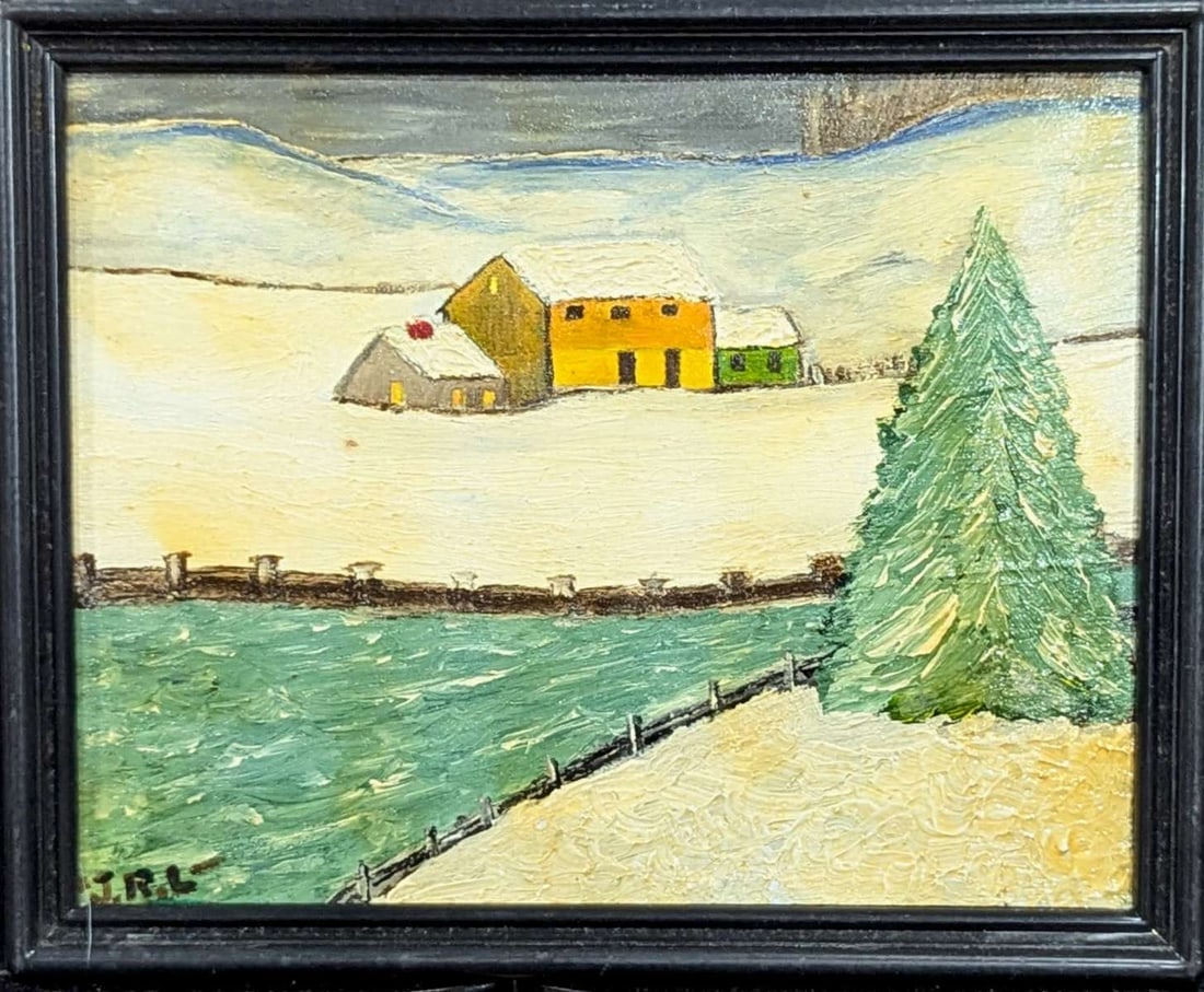 small antique Folk Art oil painting (1 of 5)