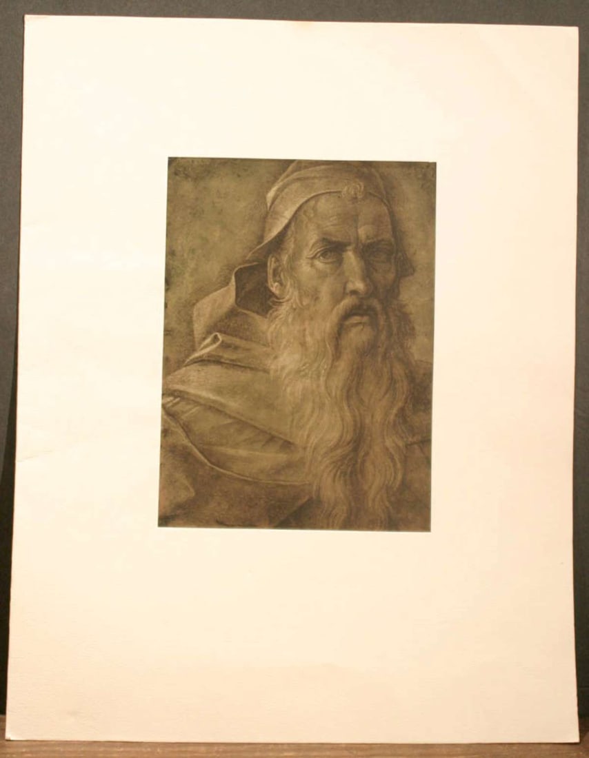 vintage matted reprint of Giovanni Bellini: nicely matted reprint of Giovanni Bellini's (1431 to 1516) work named Head of an Old Man, printed in England by Waterlow and Sons Limited in London