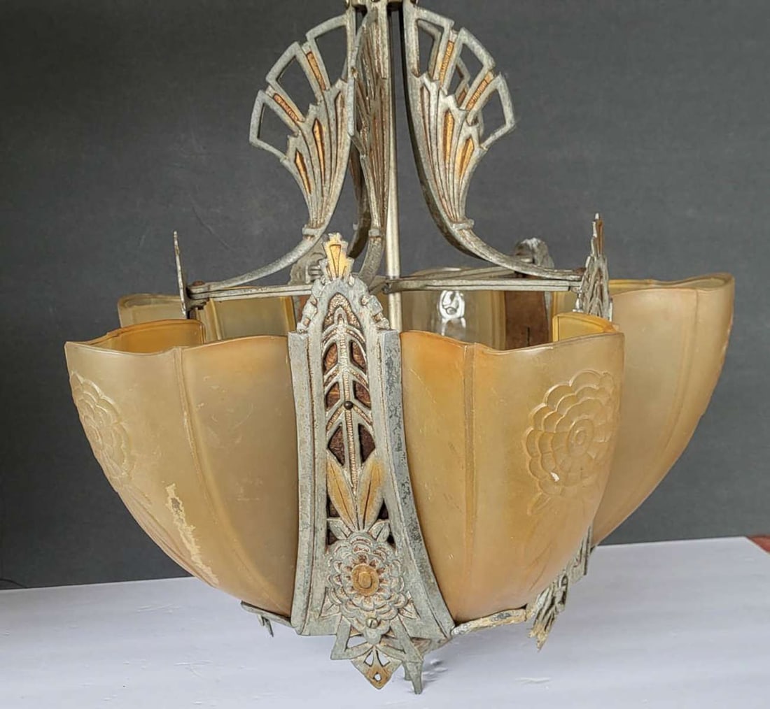 vintage Art Deco slip shade chandelier (1 of 19)