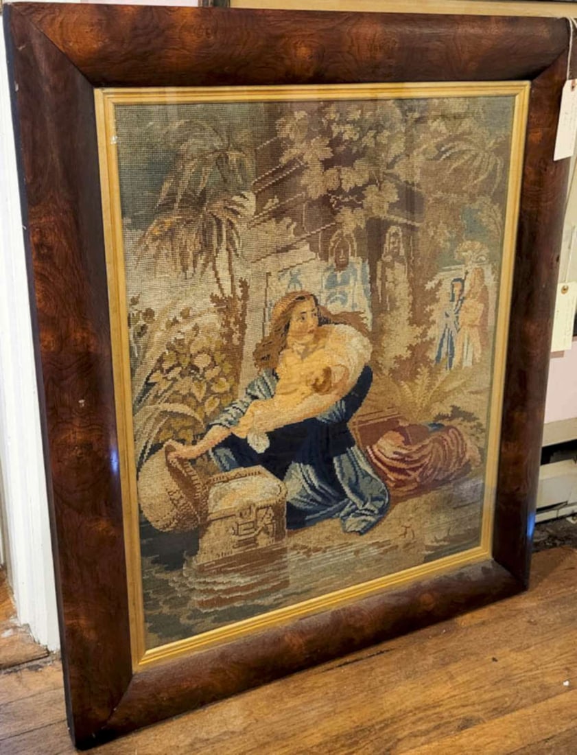 large antique signed 1861 religious needlepoint (1 of 10)