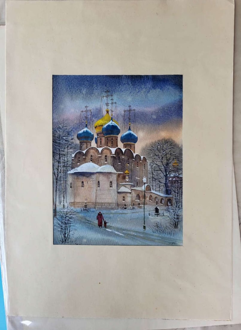 vintage Russian monastery painting, signed (1 of 6)