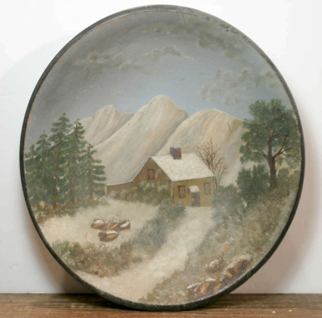 antique Folk Art painted dough bowl (1 of 7)