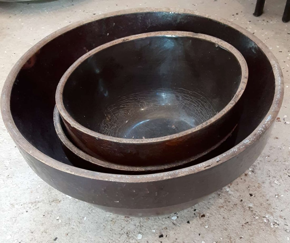 set of antique brown stoneware bowls (1 of 19)