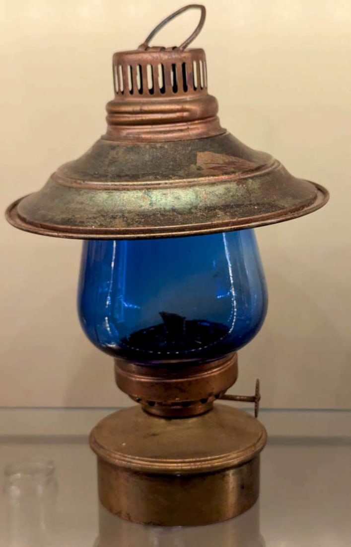 vintage kerosene lamp blue glass (1 of 9)