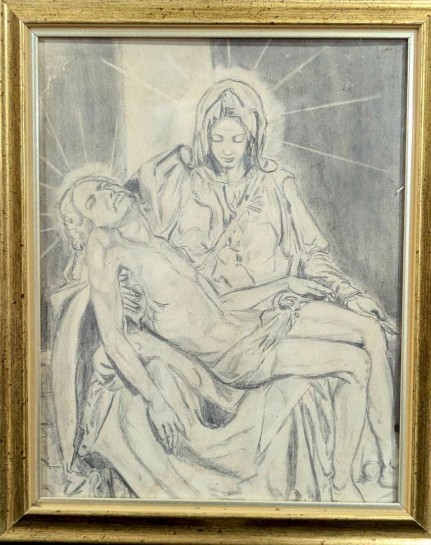 vintage framed religious original drawing (1 of 5)