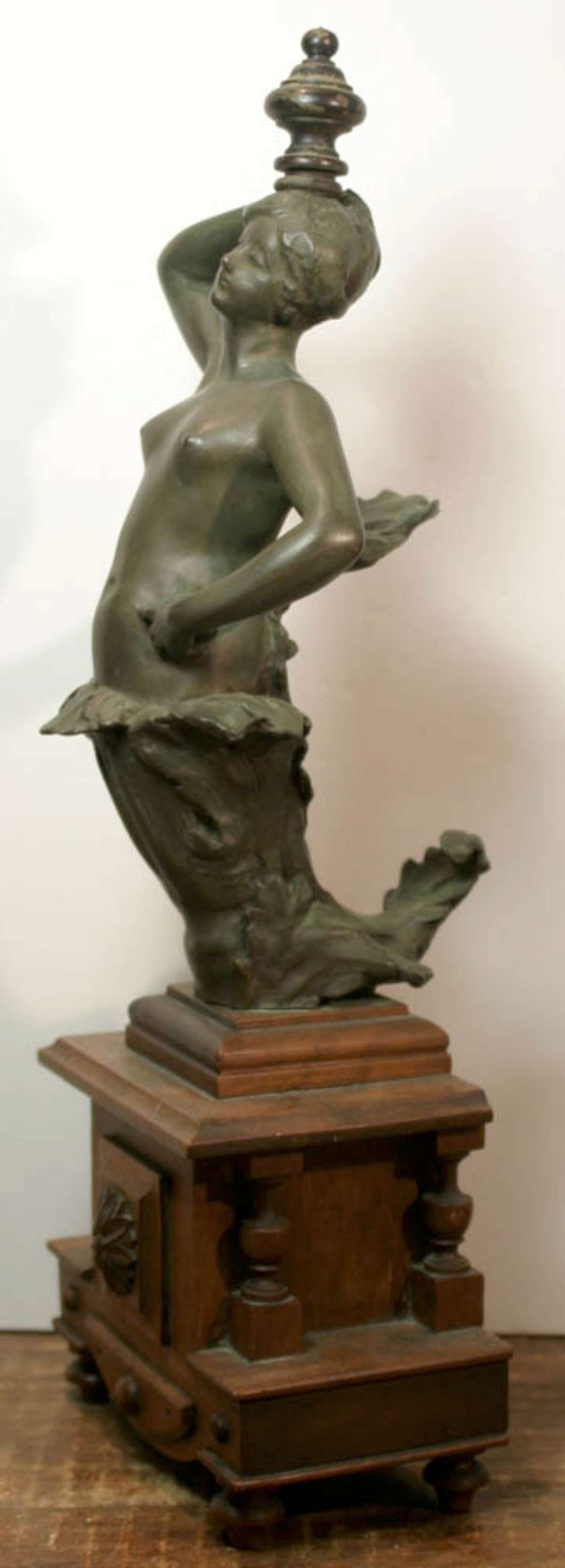 antique Art Nouveau nude lady statue: not sure if this was originally a chenet or fireplace andiron, or possibly an architectural or furniture part, but either way this is a beautiful heavy bronze figural piece depicting a nud