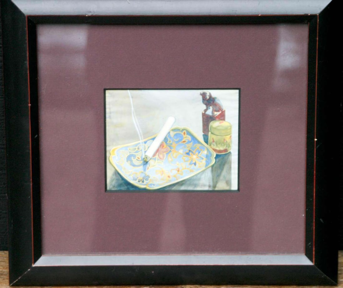 unusual subject vintage watercolor painting (1 of 6)