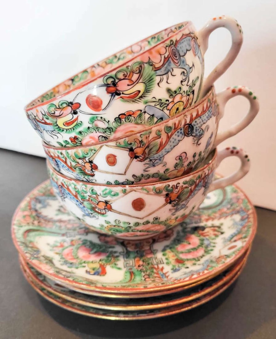 antique Chinese Famille Rose partial tea set (1 of 10)