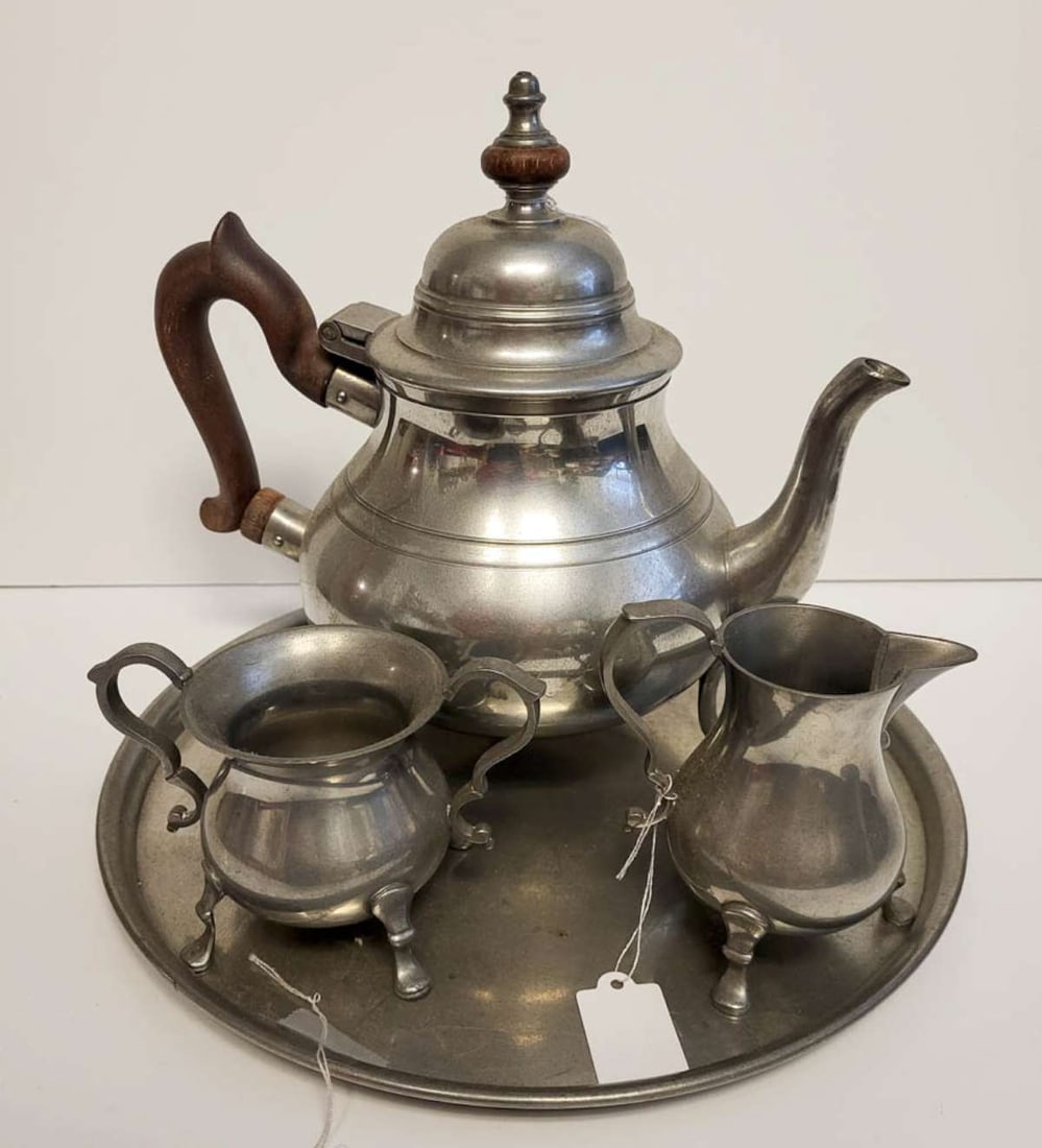 antique American pewter 4-piece tea set (1 of 10)