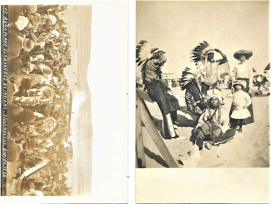 two c. 1910 real photo aviation postcards with Indians (1 of 6)
