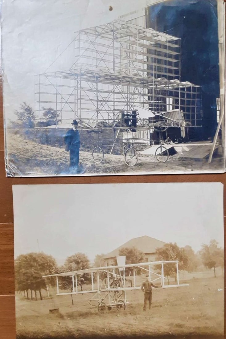 2 large 1908 aviation photos bizarre airplane rare (1 of 6)