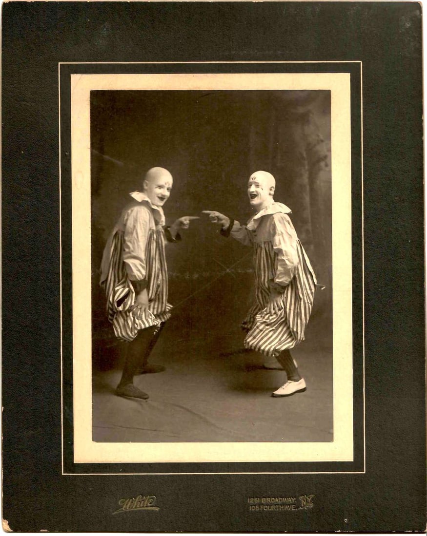 antique mounted photo of 2 creepy bizarre clowns (1 of 2)
