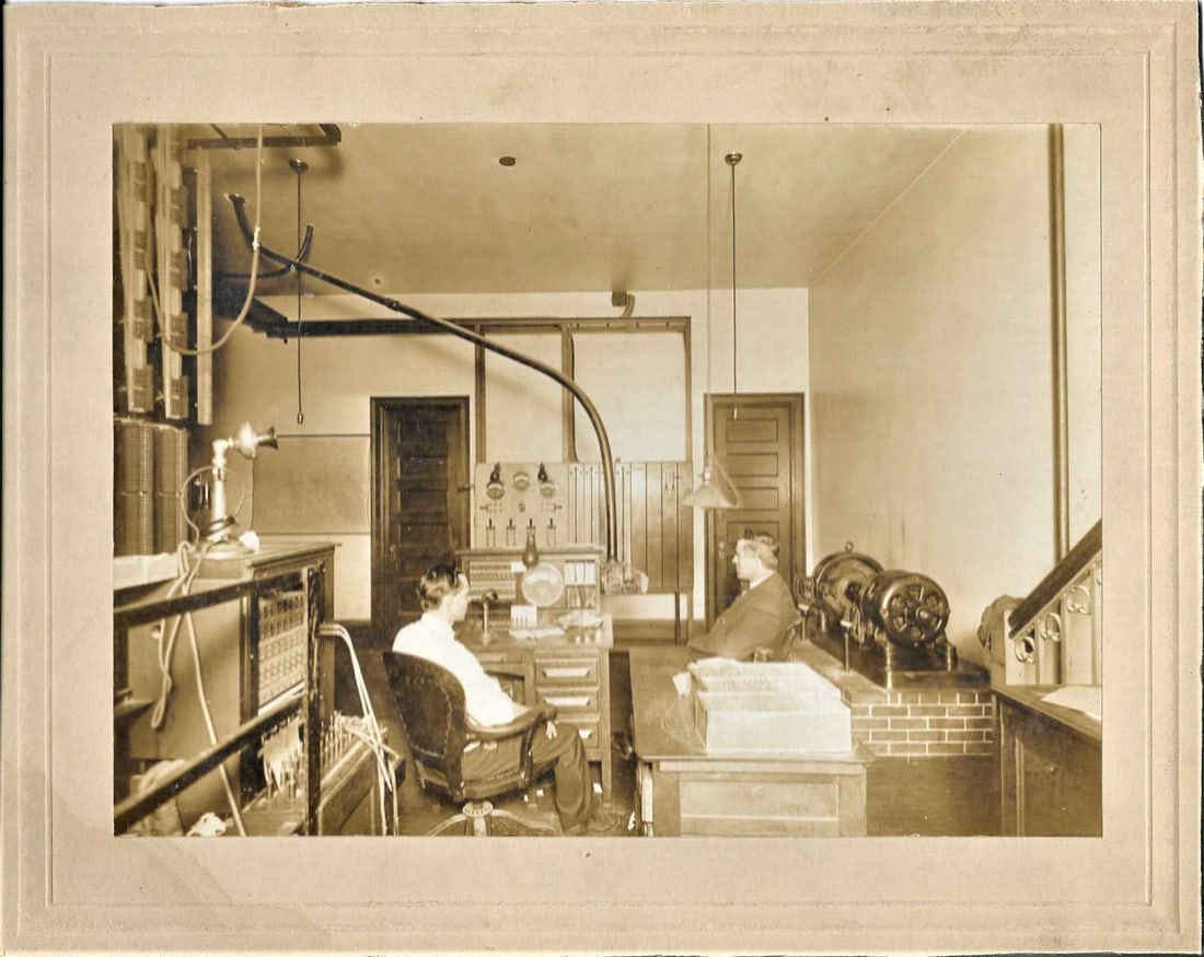 antique mounted photograph men in electric control room (1 of 2)