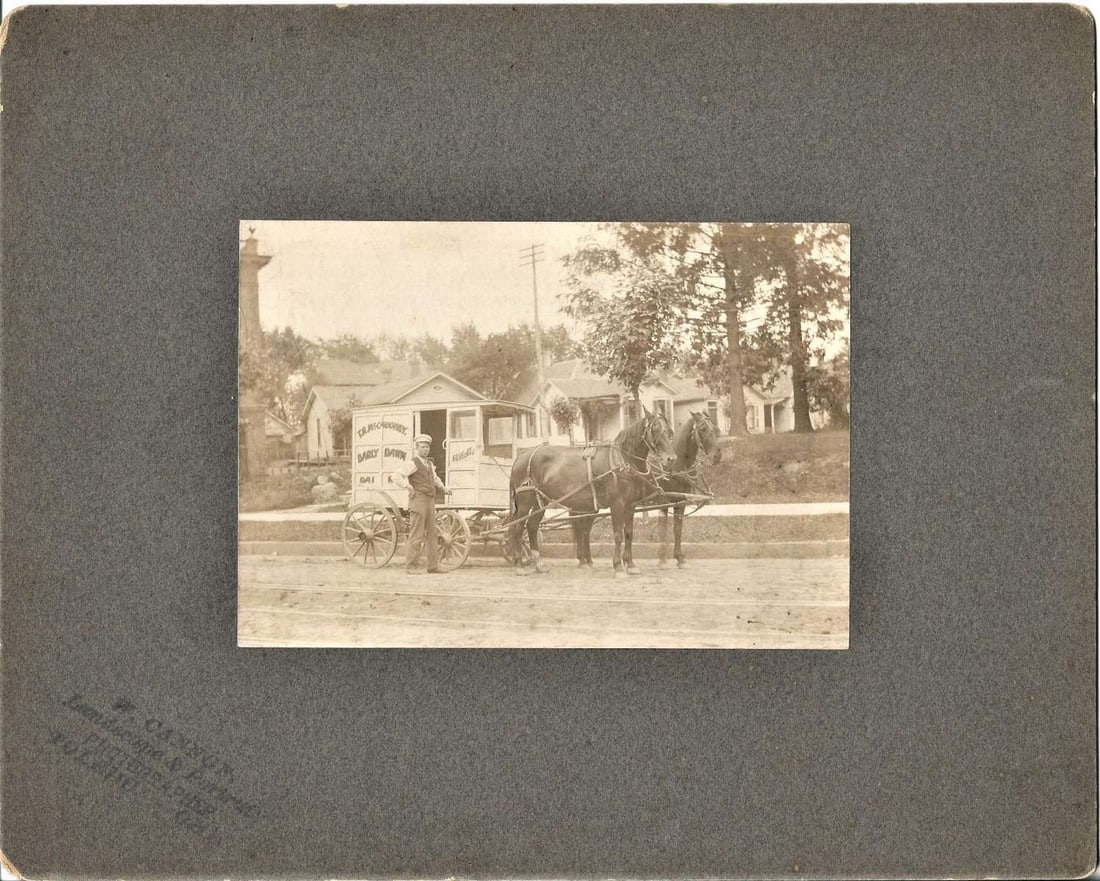 antique mounted photograph of horse drawn milk wagon (1 of 2)