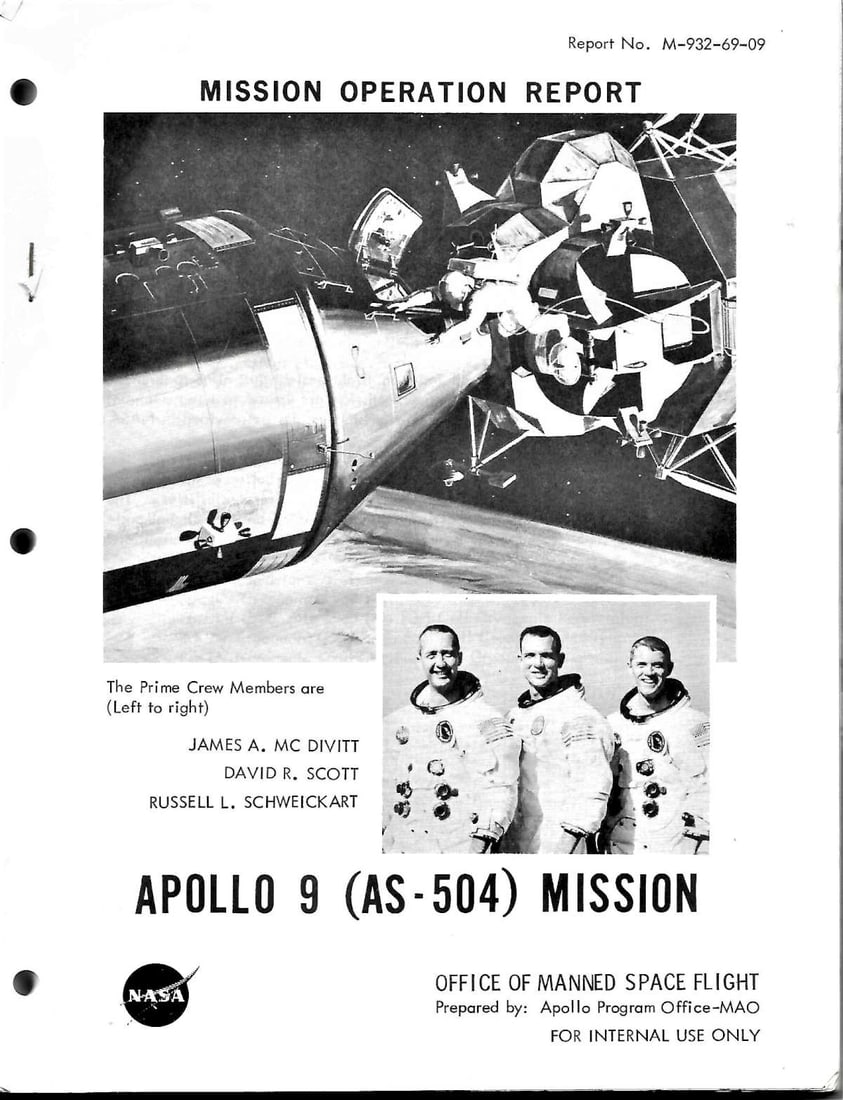 space 1969 Apollo 9 Mission Operation Report NASA rare (1 of 15)
