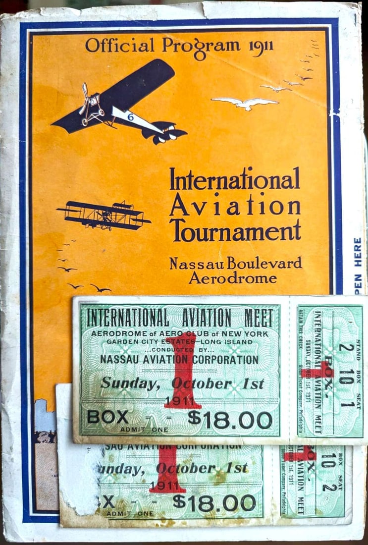 1911 Aviation Tournament Nassau Blvd. Aerodrome program plus tickets (1 of 17)