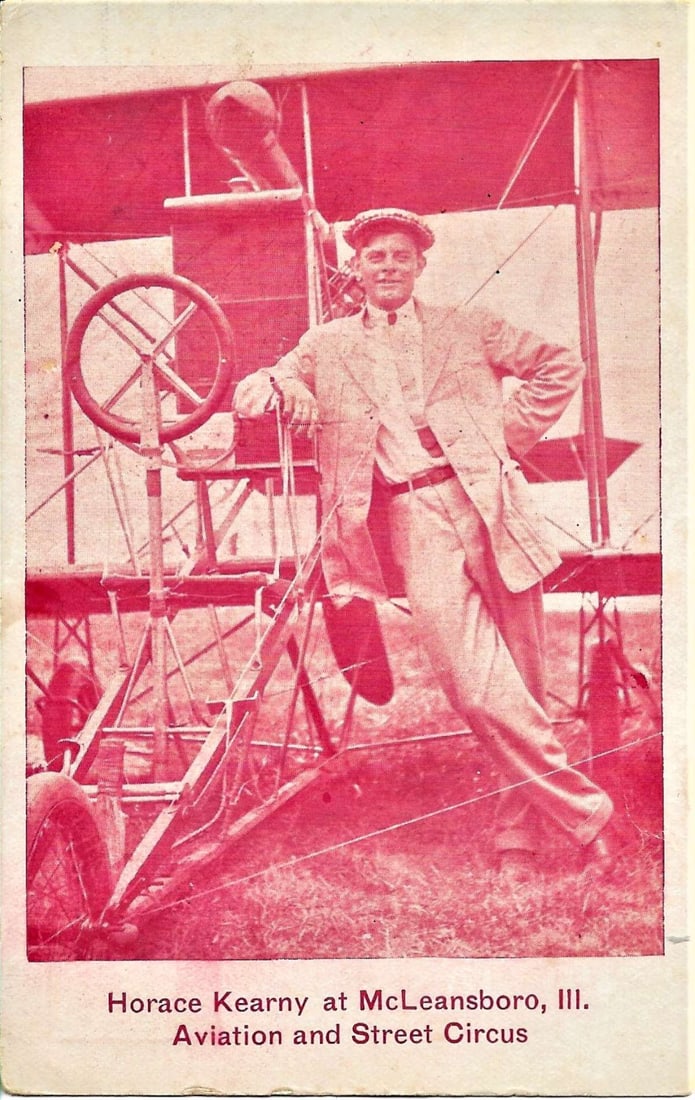 1912 aviation flown postcard rare cancel: This rare original postcard was actually FLOWN "by aerial route" during the "Aviation and Street Circus" that took place at McLeansboro, Illinois from Sept. 23 to 28, 1