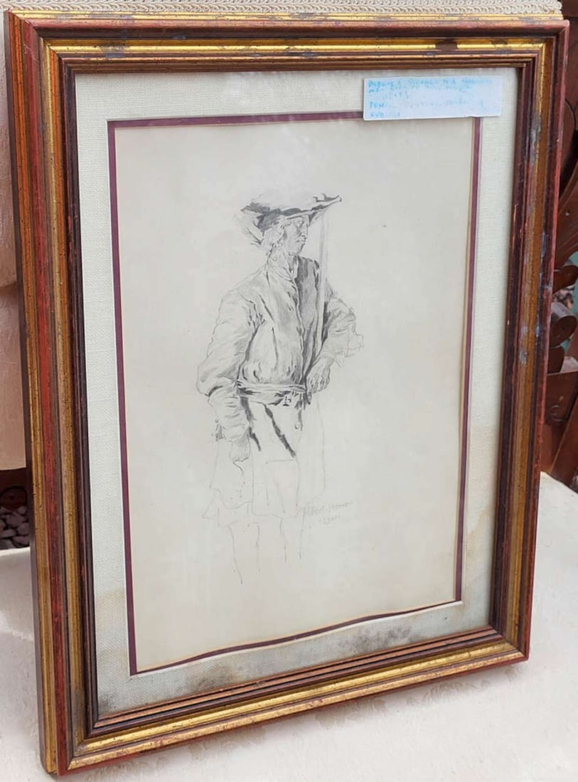 antique illustration portrait drawing signed (1 of 14)