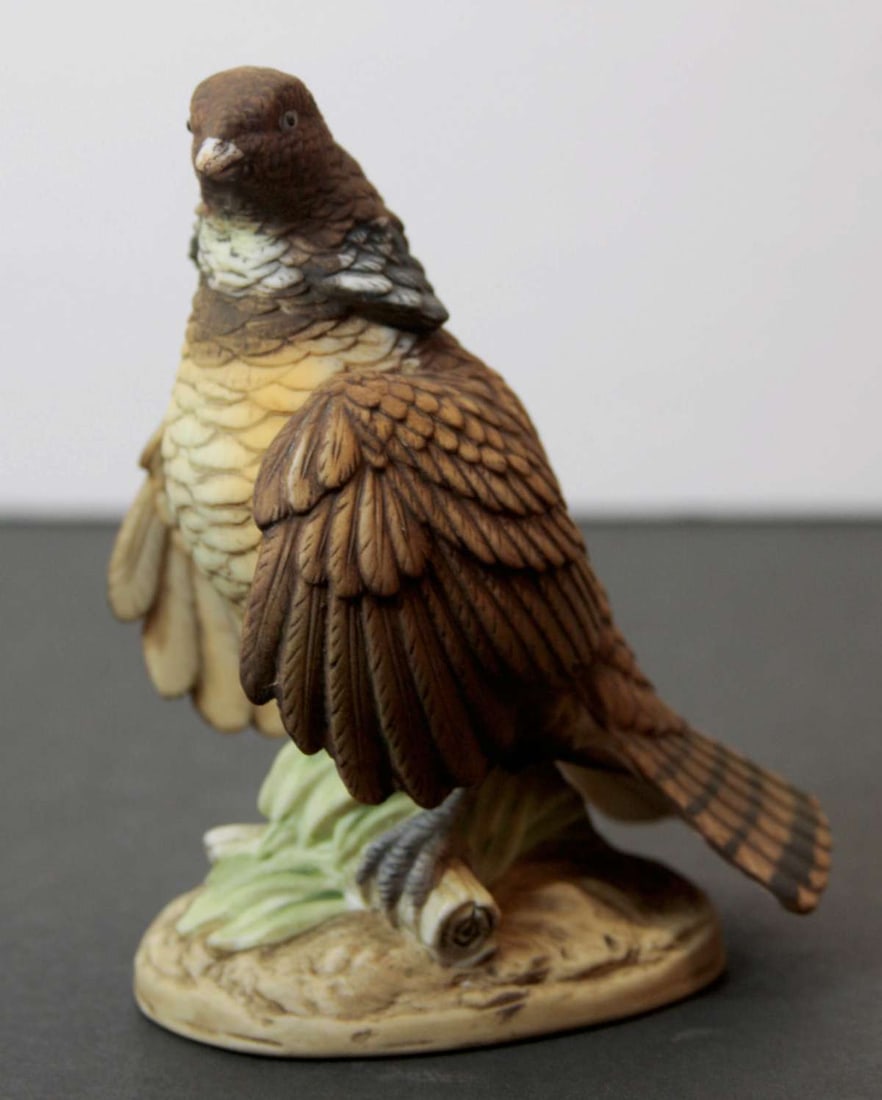 vintage Lefton figural bird statue: marked as shown KW 2668 Ruffed Grouse Lefton China Hand Painted, bisque statue of a brown feathered bird