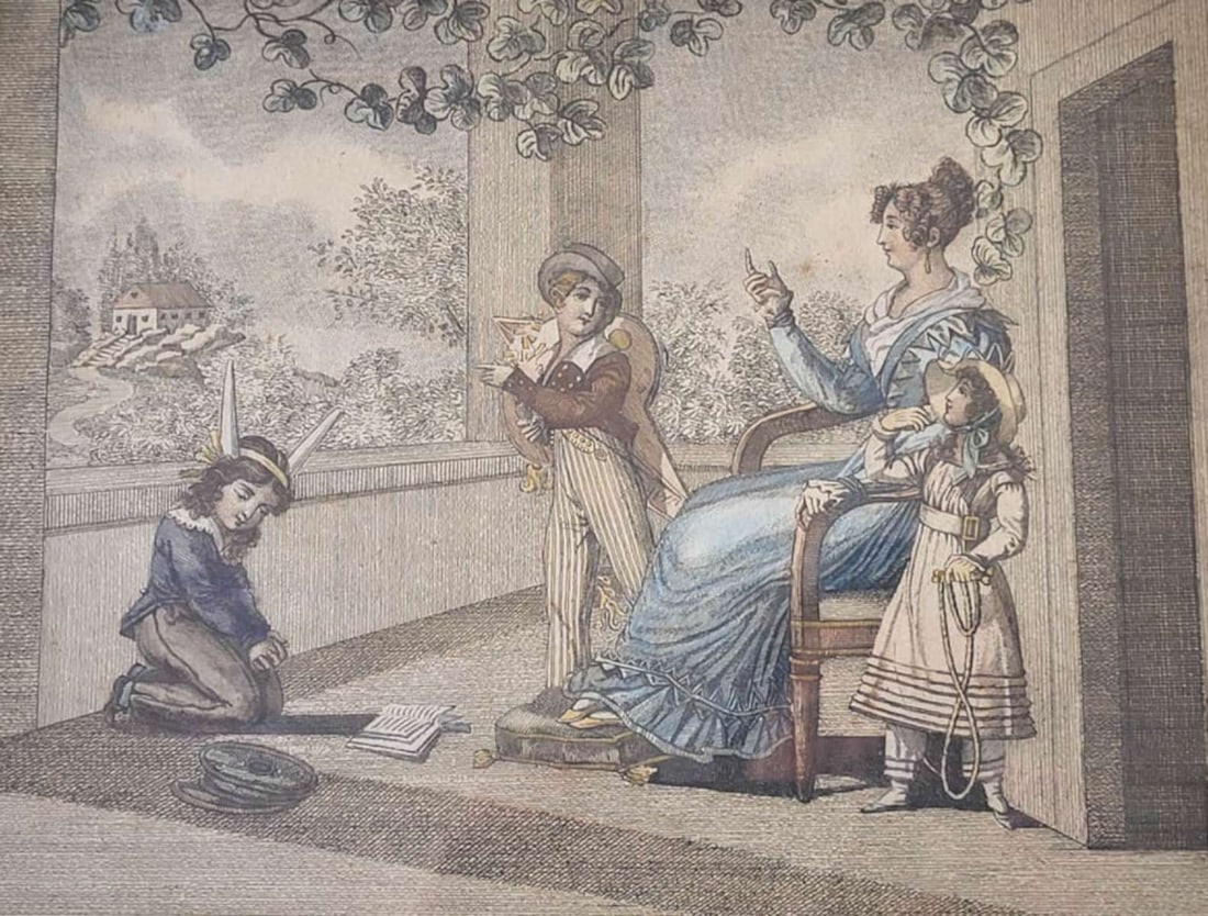 antique set of French engravings in frame - 10