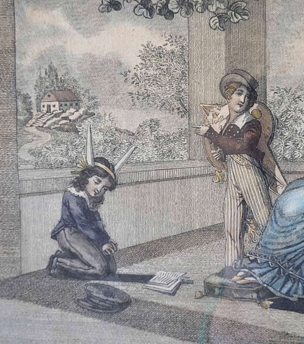 antique set of French engravings in frame - 11