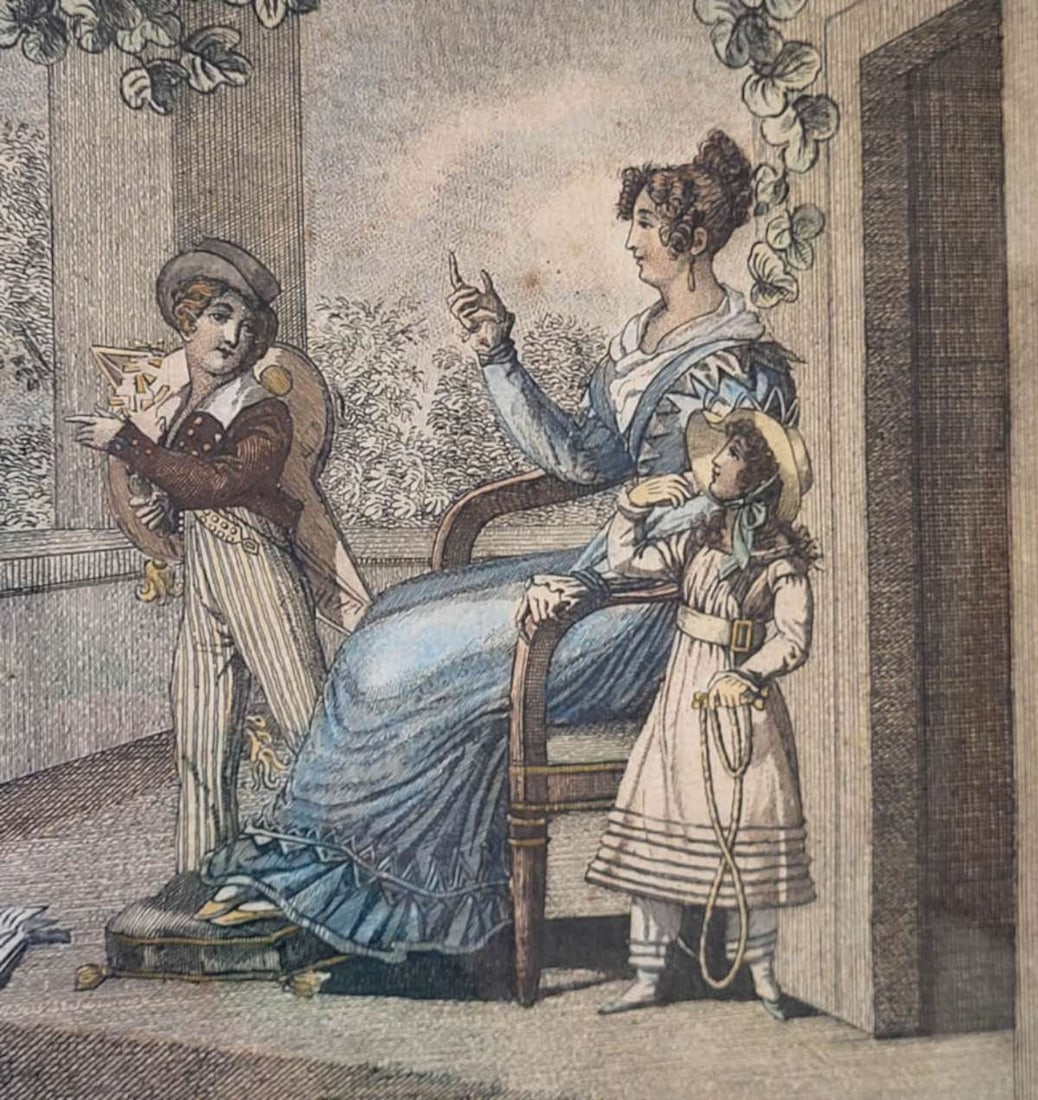 antique set of French engravings in frame - 12