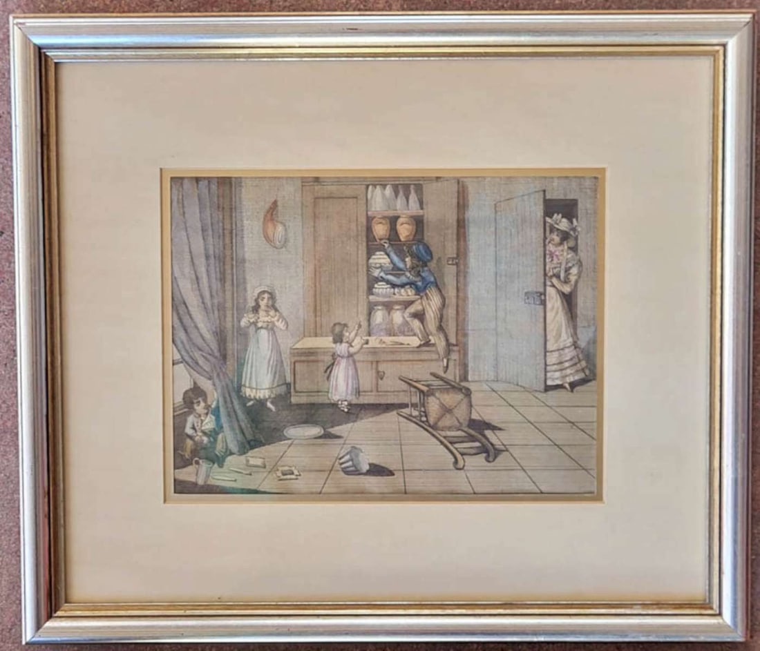 antique set of French engravings in frame - 2
