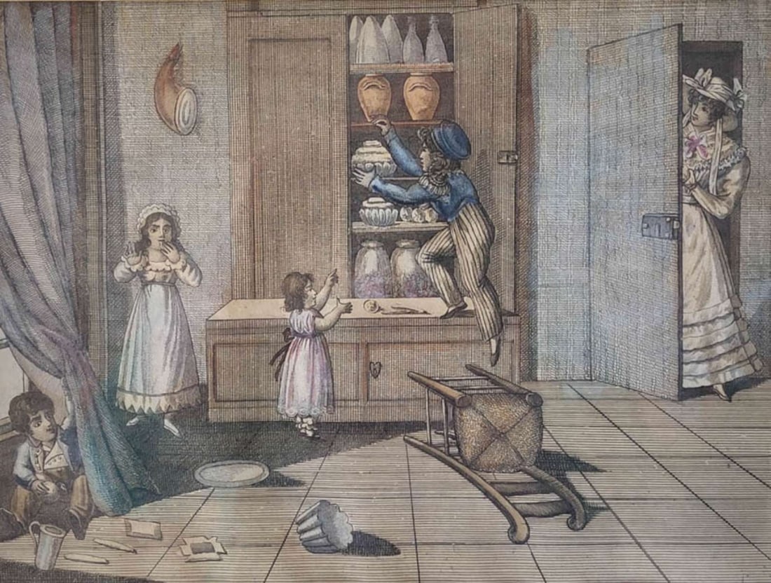 antique set of French engravings in frame - 3