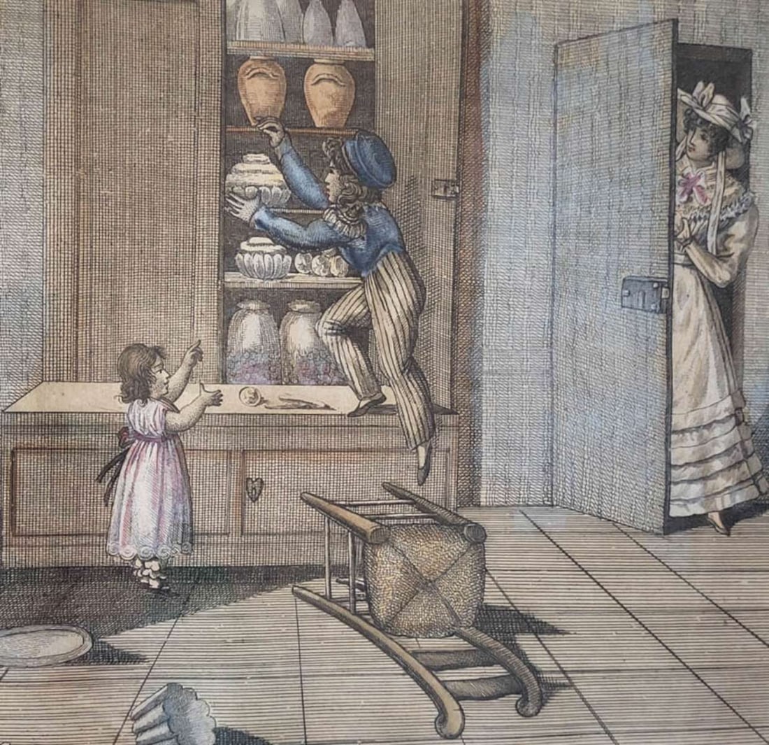 antique set of French engravings in frame - 5