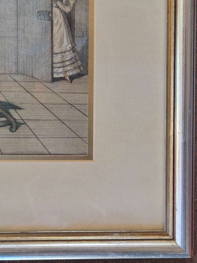 antique set of French engravings in frame - 6