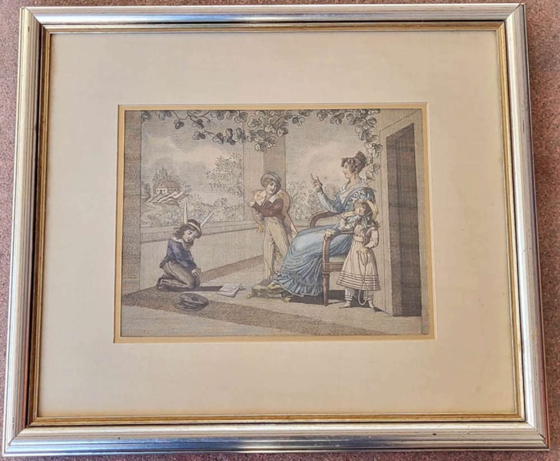 antique set of French engravings in frame - 9