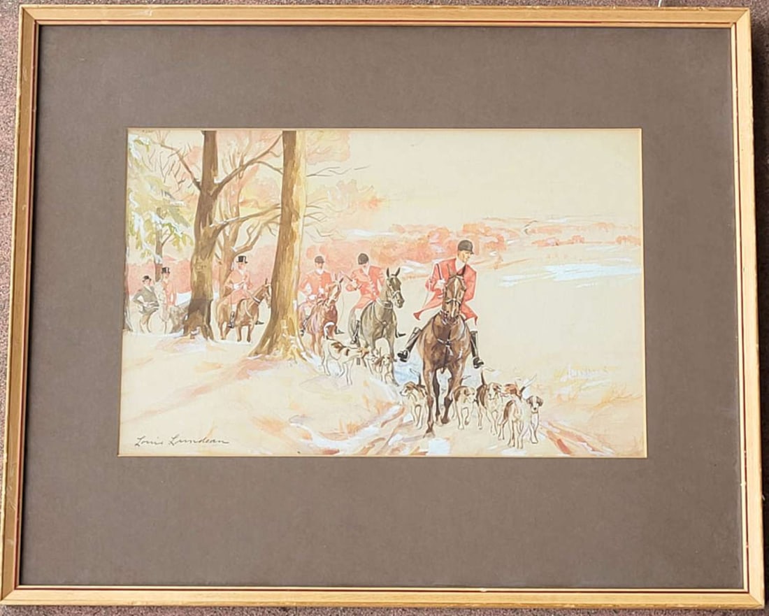 vintage painting hunting scene by Louis Lundean (1 of 10)