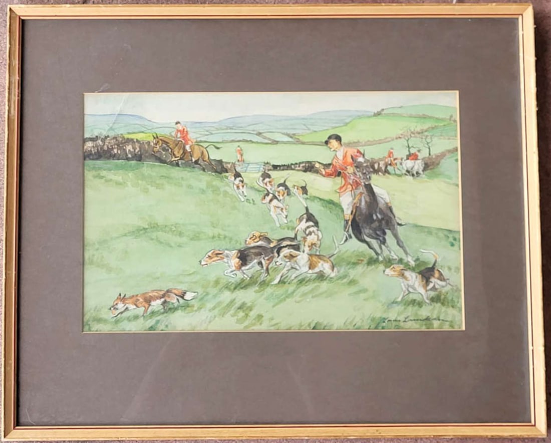 vintage painting hunting scene by Louis Lundean (1 of 11)