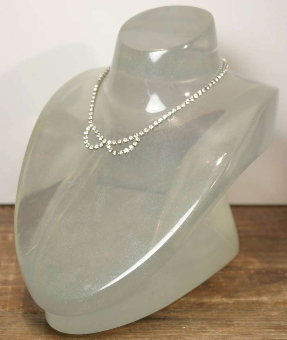 vintage estate jewelry: rhinestone necklace: vintage or antique necklace with bib style clear cut rhinestone or diamante design, great Victorian or Art Deco period paste jewelry