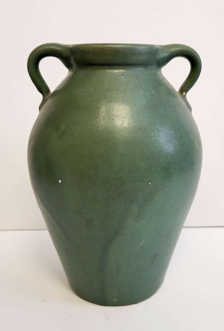 antique Arts and Craft Era green stoneware pot (1 of 8)