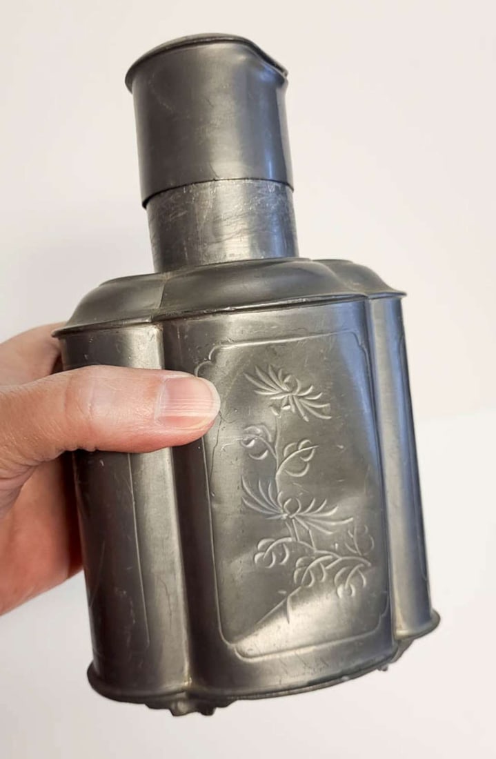 antique Chinese pewter tea caddy (1 of 6)