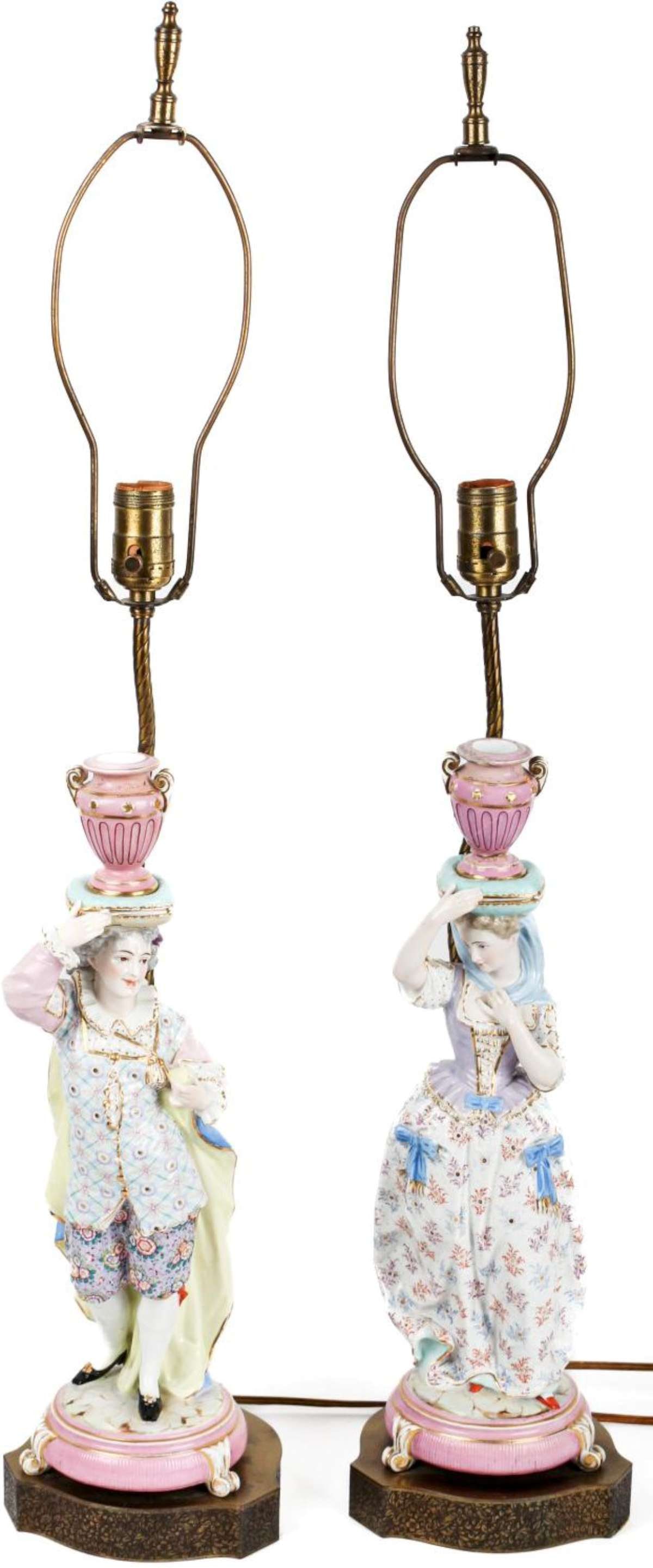 PAIR antique figural porcelain statue table lamps (1 of 1)