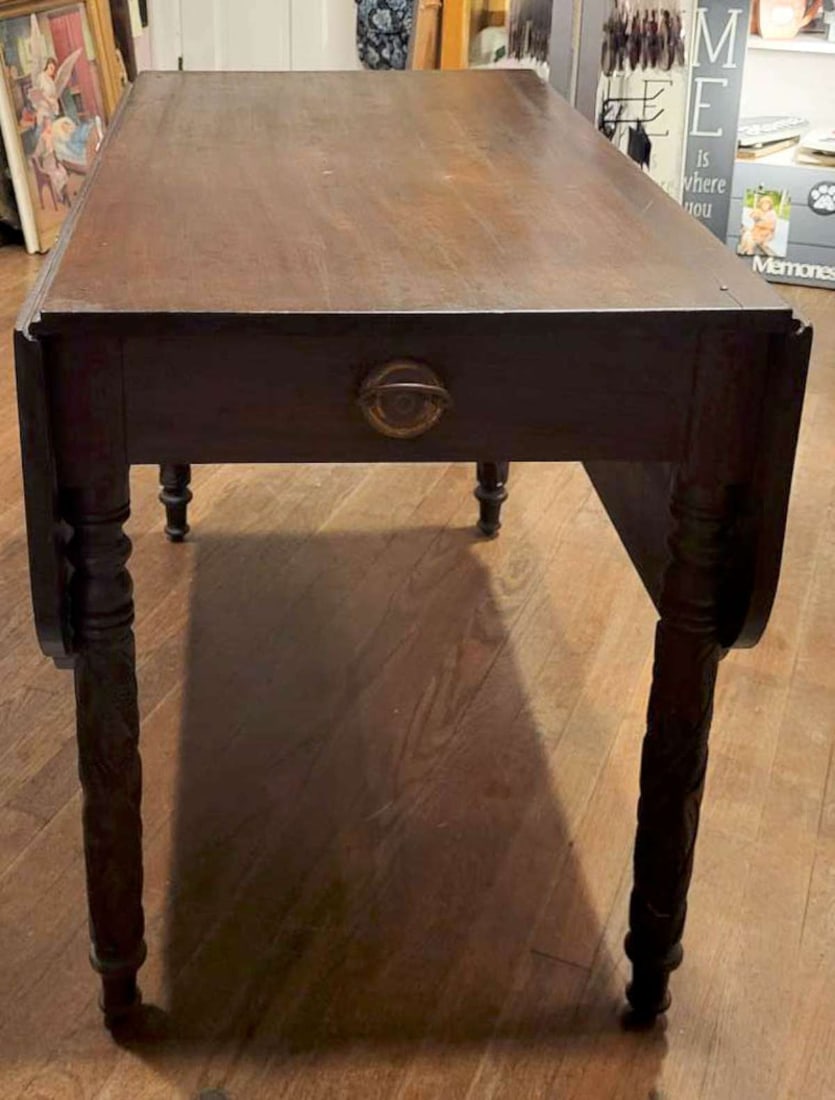 antique carved wooden dining table with leaves - 11