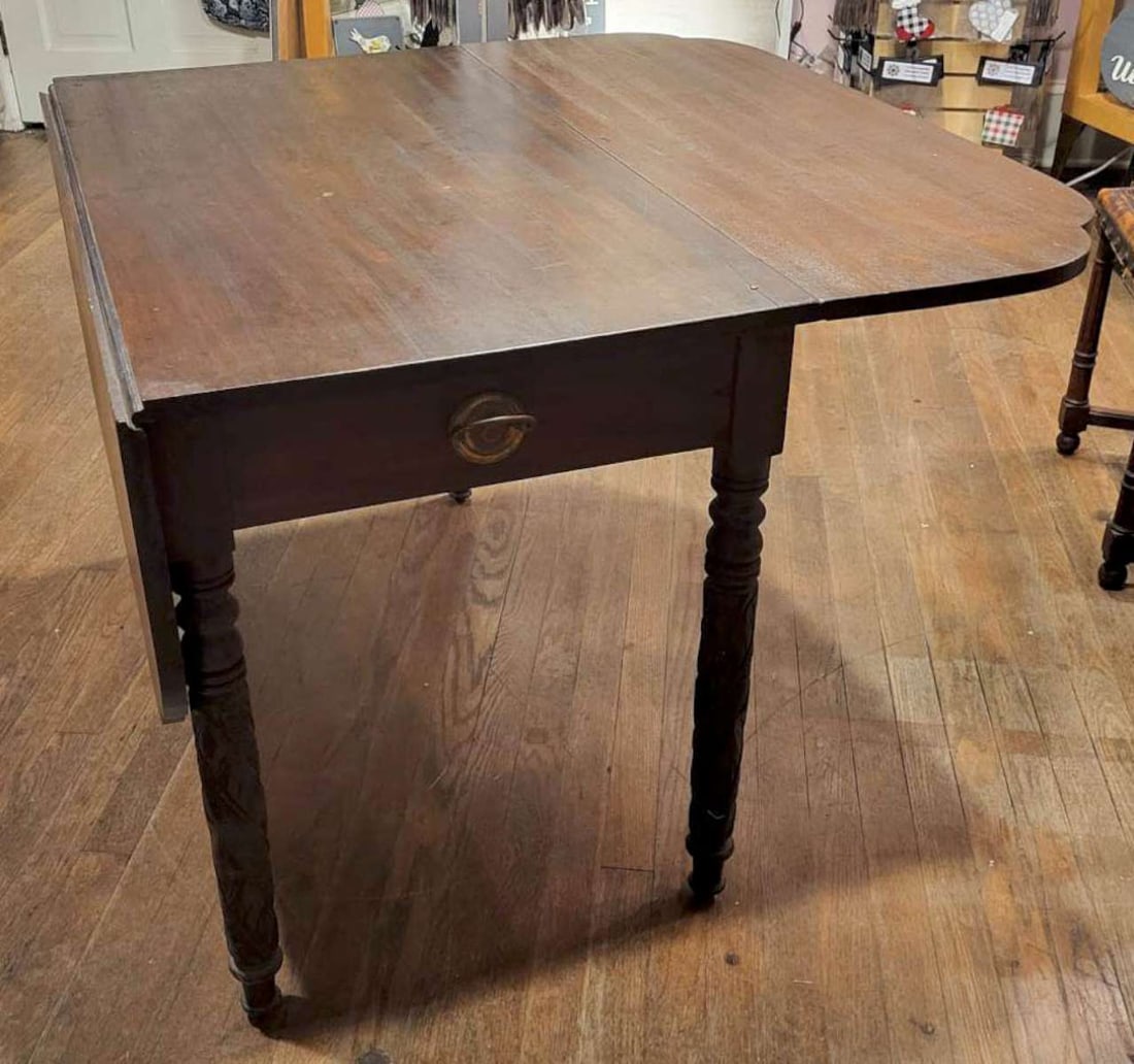 antique carved wooden dining table with leaves - 2