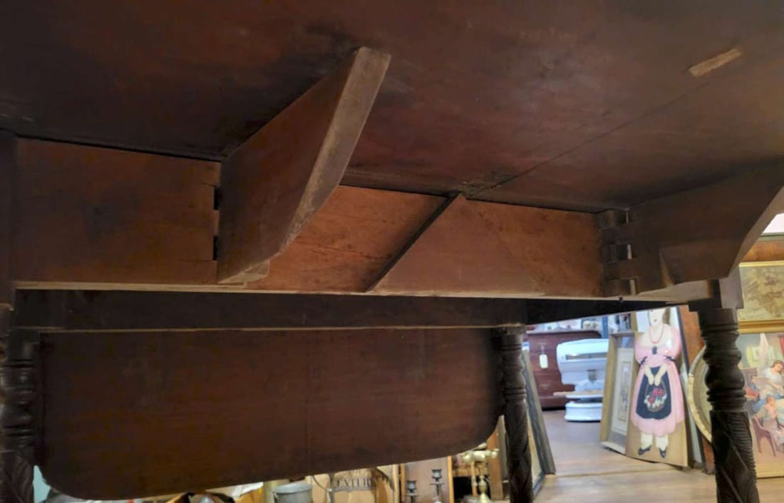 antique carved wooden dining table with leaves - 4